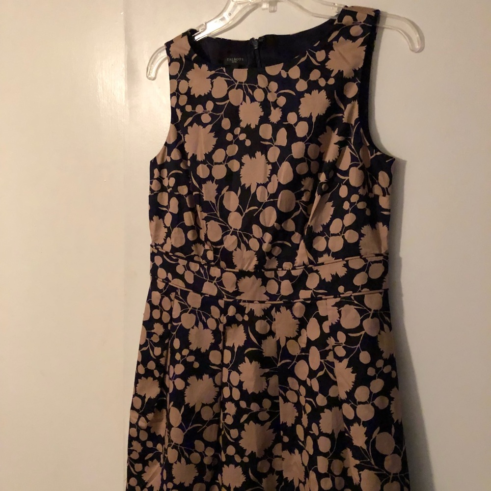 TALBOTS Navy Blue/Tan Floral Dress - Picture 6 of 8